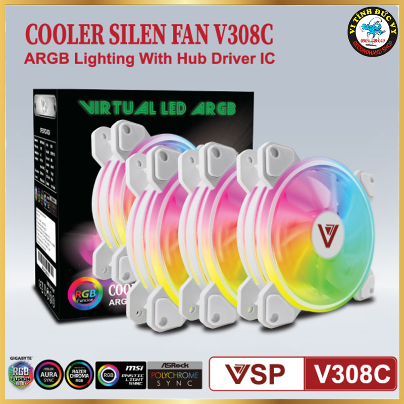 Combo Fan case + Hub VSP LED RGB V308C x3 fan