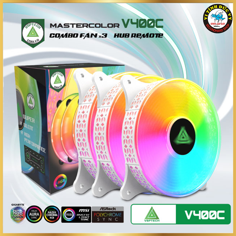 Combo Fan case + Hub VSPTECH LED RGB V400C x3 fan - White